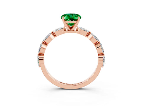 Rose gold Oval Cut Emerald Ring with Marquise Side Stones and Prong Setting_3