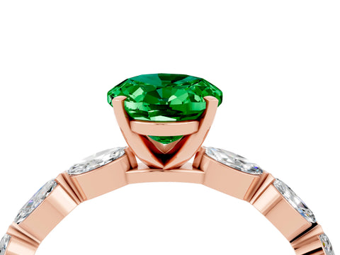 Rose gold Oval Cut Emerald Ring with Marquise Side Stones and Prong Setting_4