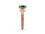 Rose gold Oval Cut Emerald Ring with Milgrain Pavé Band and Four-Prong Setting_14