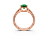 Rose gold Oval Cut Emerald Ring with Milgrain Pavé Band and Four-Prong Setting_15