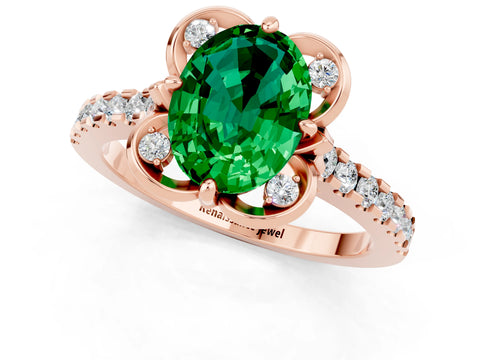 Rose gold Oval Cut Emerald Ring with Pavé Band and Floral Prong Setting_1