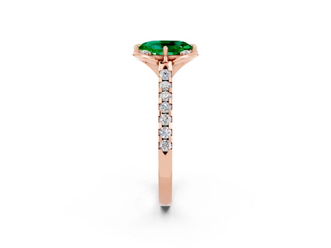 Rose gold Oval Cut Emerald Ring with Pavé Band and Floral Prong Setting_2
