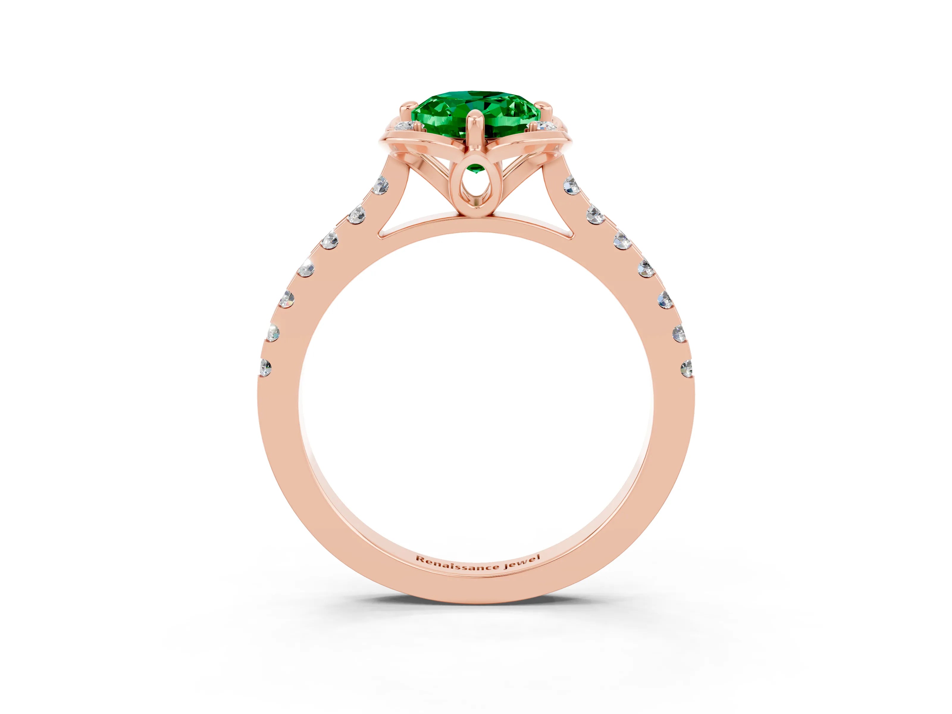 Rose gold Oval Cut Emerald Ring with Pavé Band and Floral Prong Setting_3