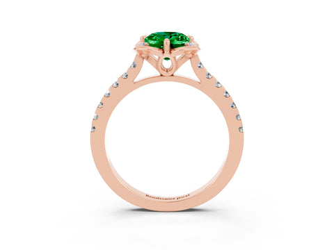 Rose gold Oval Cut Emerald Ring with Pavé Band and Floral Prong Setting_3