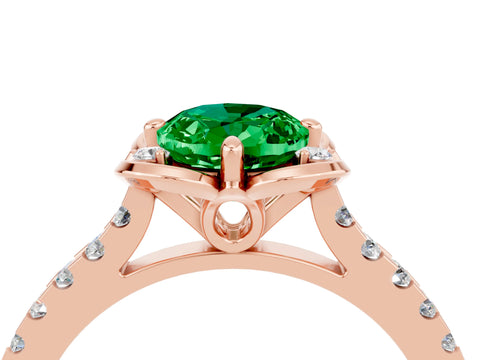 Rose gold Oval Cut Emerald Ring with Pavé Band and Floral Prong Setting_4