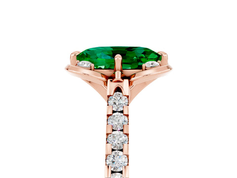 Rose gold Oval Cut Emerald Ring with Pavé Band and Floral Prong Setting_5