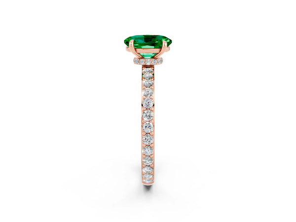 Rose gold Oval Cut Emerald Pavé Engagement Ring with Round  Accents and Prong Setting