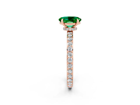 Rose gold Oval Cut Emerald Ring with Pavé Band and Four-Prong Setting_2