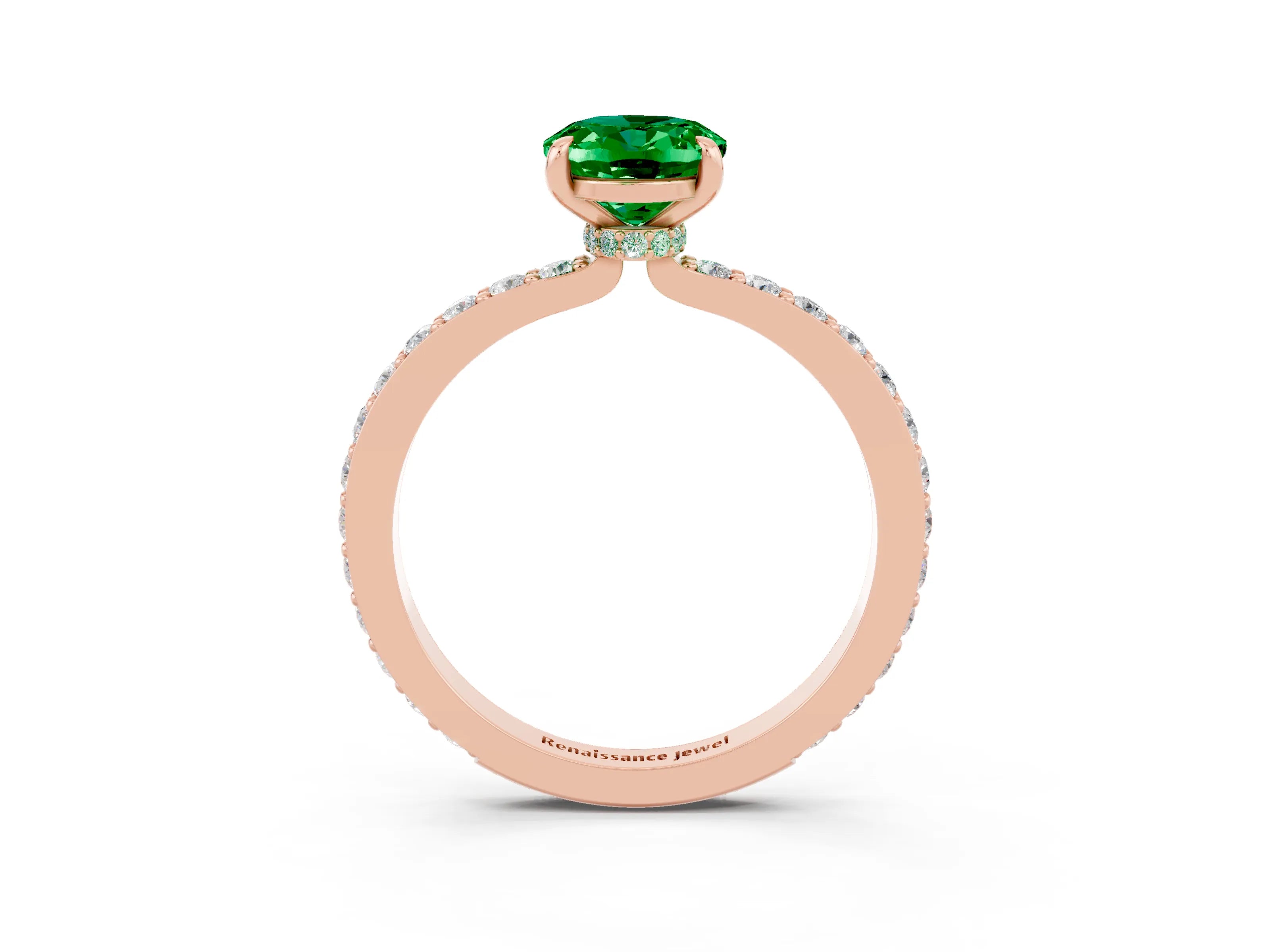 Rose gold Oval Cut Emerald Ring with Pavé Band and Four-Prong Setting_3