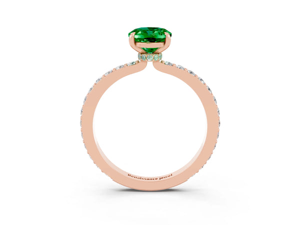 Rose gold Oval Cut Emerald Pavé Engagement Ring with Round  Accents and Prong Setting