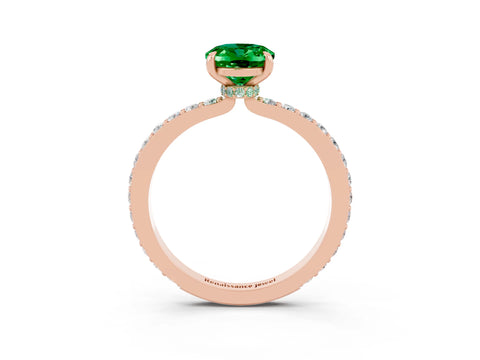 Rose gold Oval Cut Emerald Ring with Pavé Band and Four-Prong Setting_3