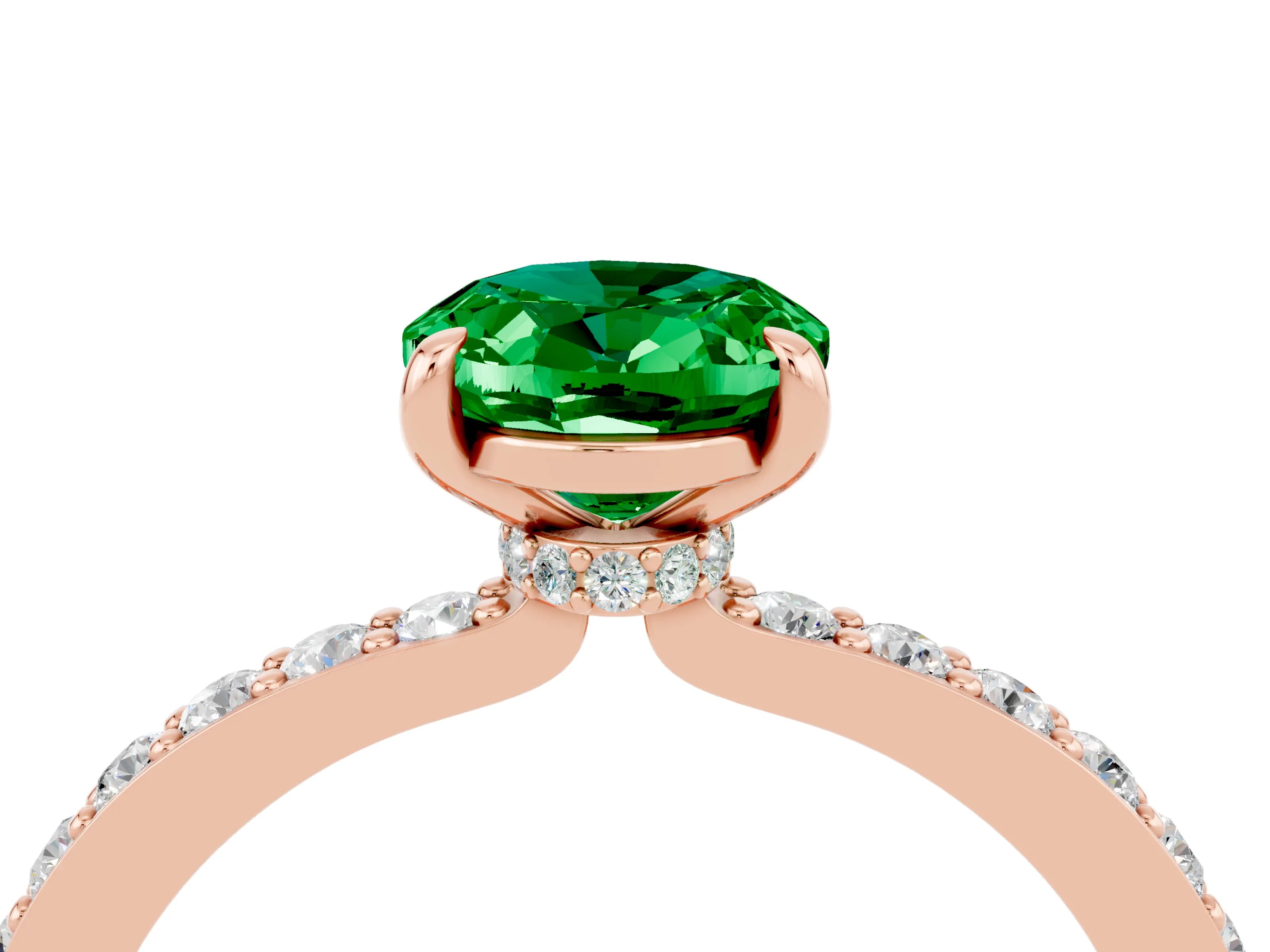 Rose gold Oval Cut Emerald Ring with Pavé Band and Four-Prong Setting_4