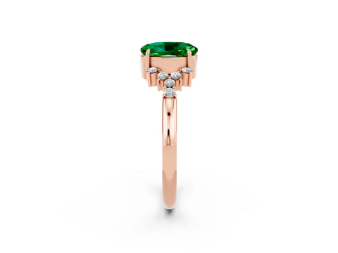 Rose gold Oval Cut Emerald Ring with Side Stones and Four-Prong Setting_74
