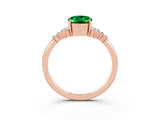 Rose gold Oval Cut Emerald Ring with Side Stones and Four-Prong Setting_75