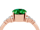 Rose gold Oval Cut Emerald Ring with Side Stones and Four-Prong Setting_76