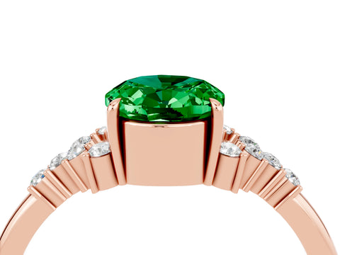 Rose gold Oval Cut Emerald Ring with Side Stones and Four-Prong Setting_76