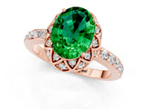 Rose gold Oval Cut Emerald Scalloped Halo Engagement Ring with Round Shared Prong Band_13