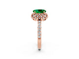 Rose gold Oval Cut Emerald Scalloped Halo Engagement Ring with Round Shared Prong Band_14