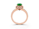 Rose gold Oval Cut Emerald Scalloped Halo Engagement Ring with Round Shared Prong Band_15