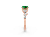 Rose gold Oval Cut Emerald Scattered Round Accent Ring with Prong Setting_14
