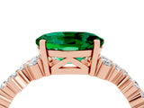Rose gold Oval Cut Emerald Scattered Round Accent Ring with Prong Setting_16