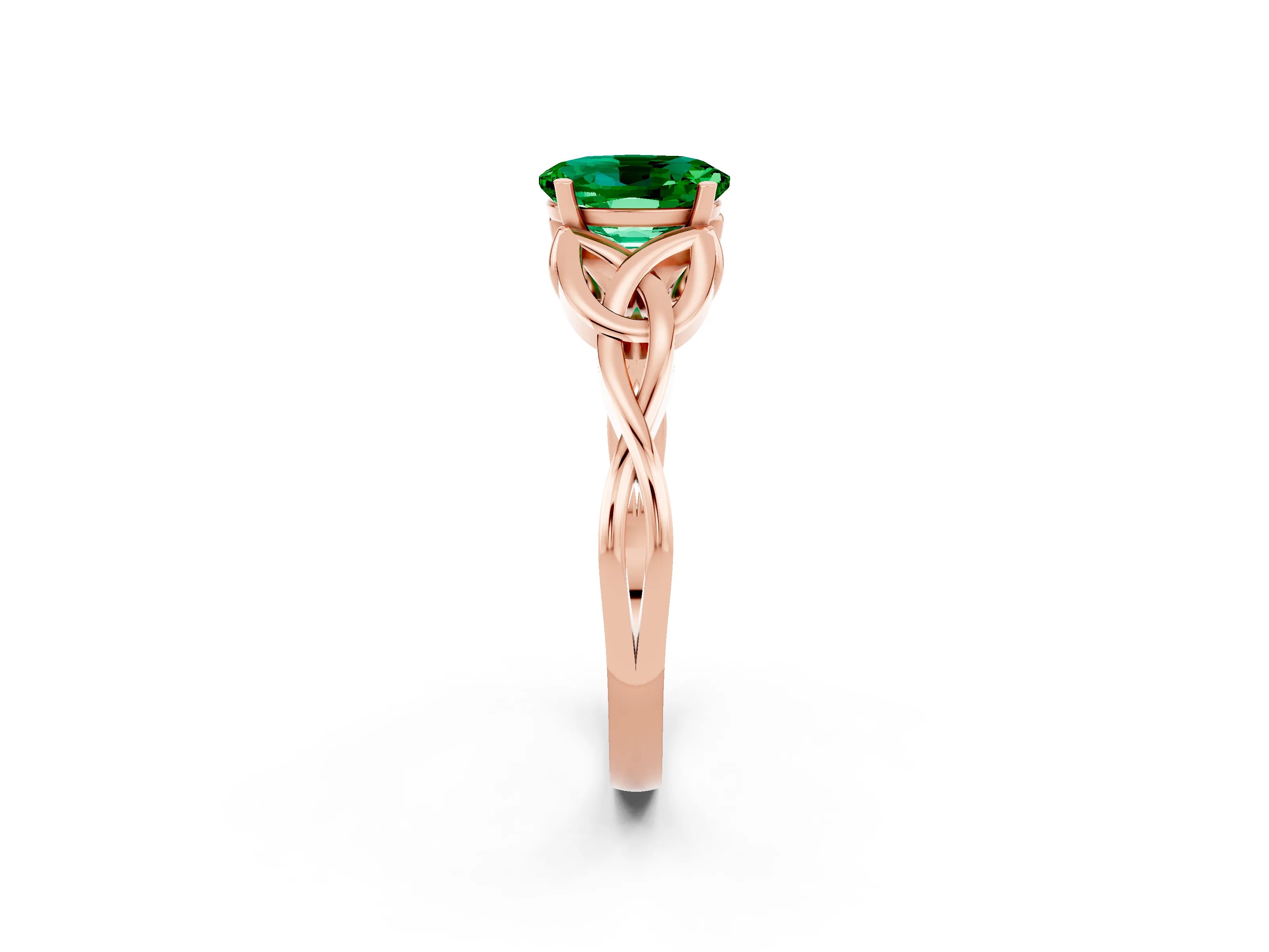 Rose gold Oval Cut Emerald Solitaire Celtic Knot Ring with Four-Prong Setting_14