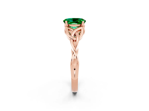 Rose gold Oval Cut Emerald Solitaire Celtic Knot Ring with Four-Prong Setting
