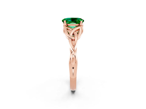 Rose gold Oval Cut Emerald Solitaire Celtic Knot Ring with Four-Prong Setting_14