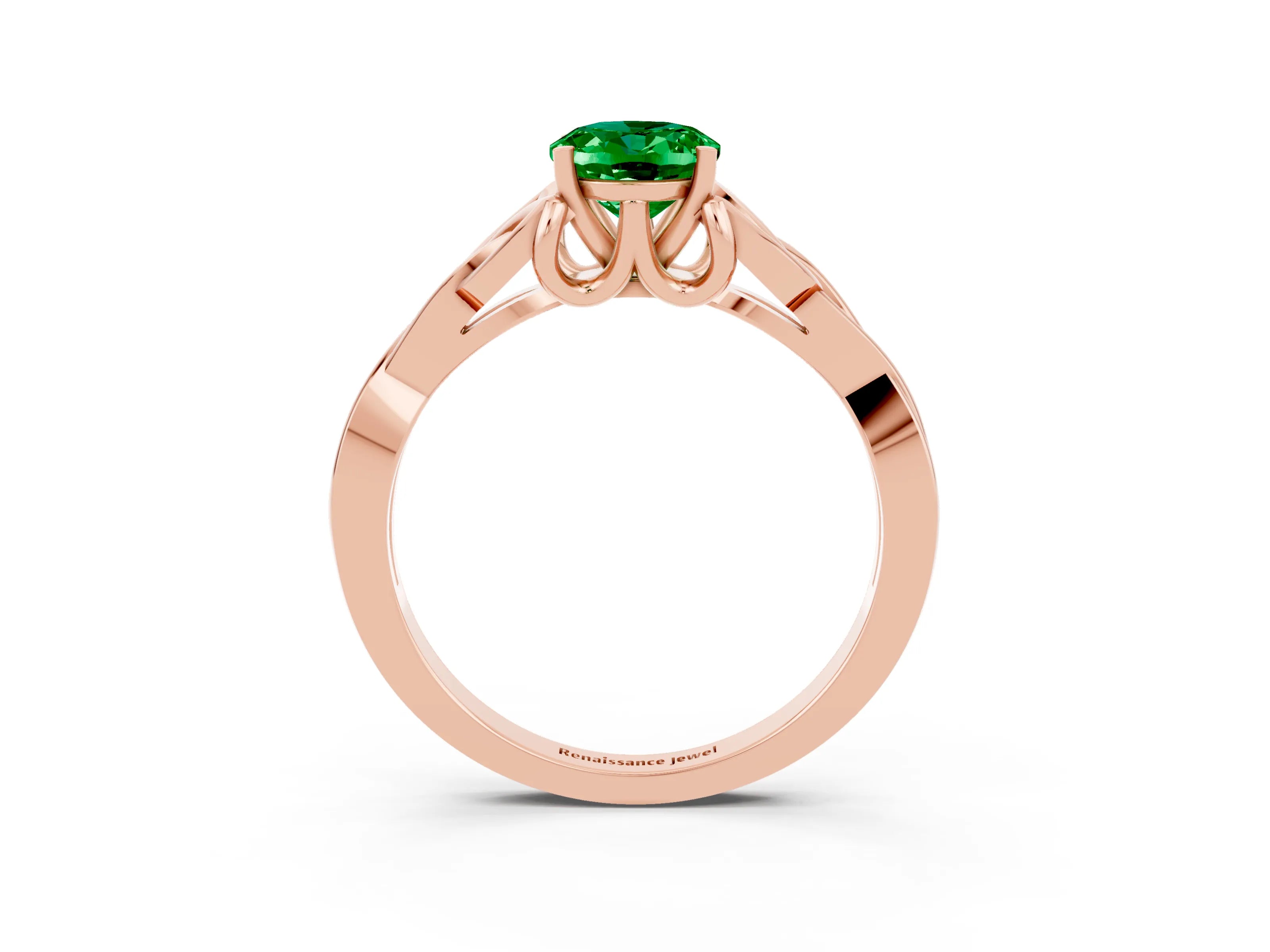 Rose gold Oval Cut Emerald Solitaire Celtic Knot Ring with Four-Prong Setting_15