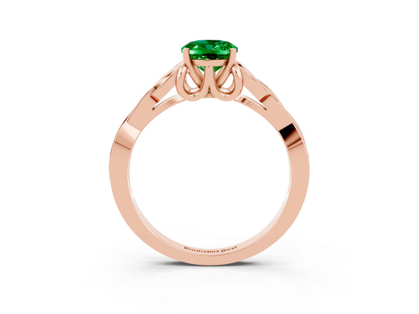 Rose gold Oval Cut Emerald Solitaire Celtic Knot Ring with Four-Prong Setting