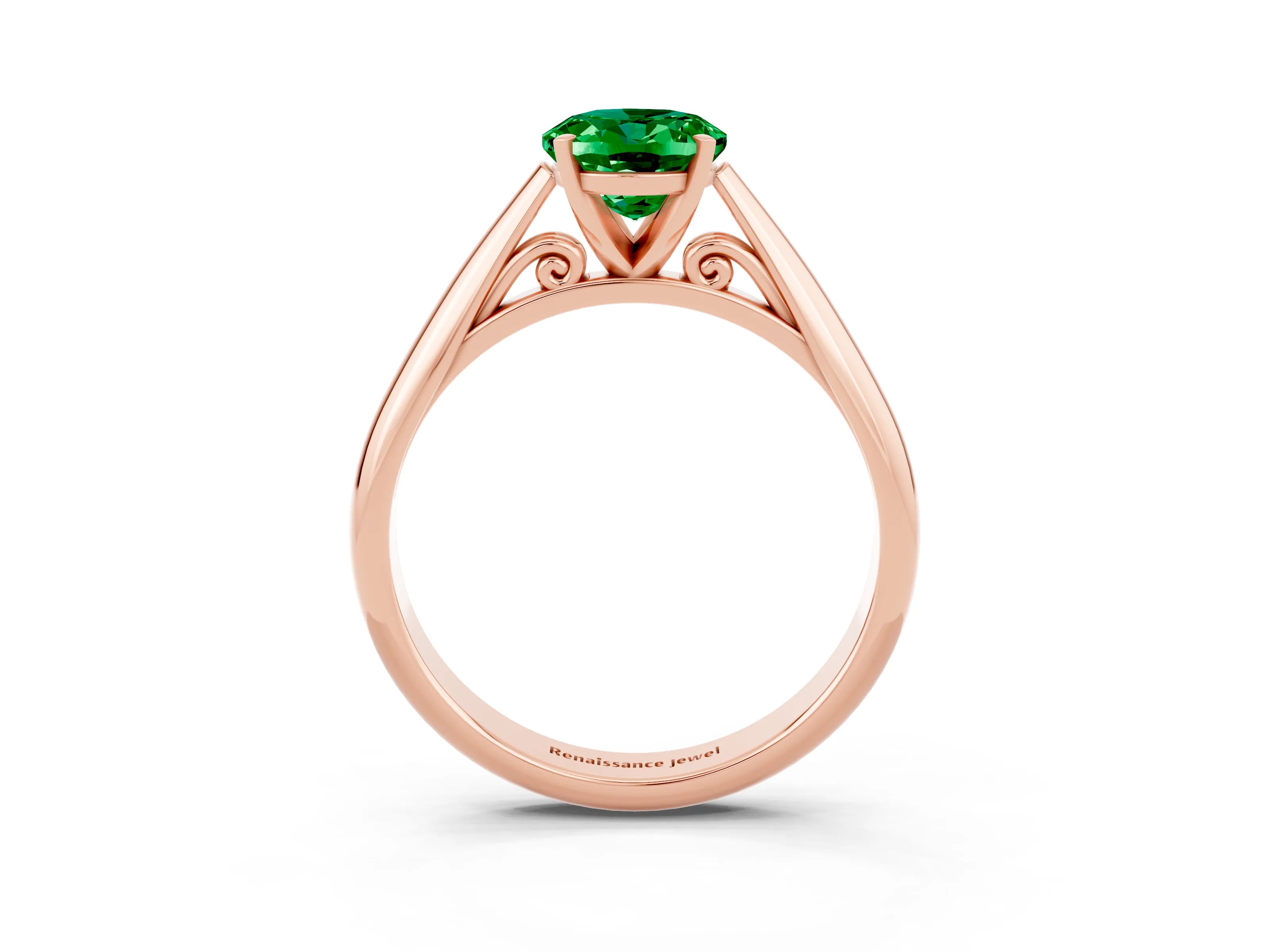Rose gold Oval Cut Emerald Solitaire Engagement Ring with Cathedral Setting and Four-Prong Mount_15