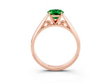 Rose gold Oval Cut Emerald Solitaire Engagement Ring with Cathedral Setting and Four-Prong Mount_15