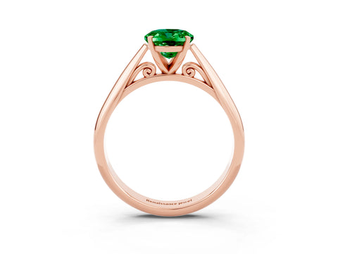 Rose gold Oval Cut Emerald Solitaire Engagement Ring with Cathedral Setting and Four-Prong Mount_15