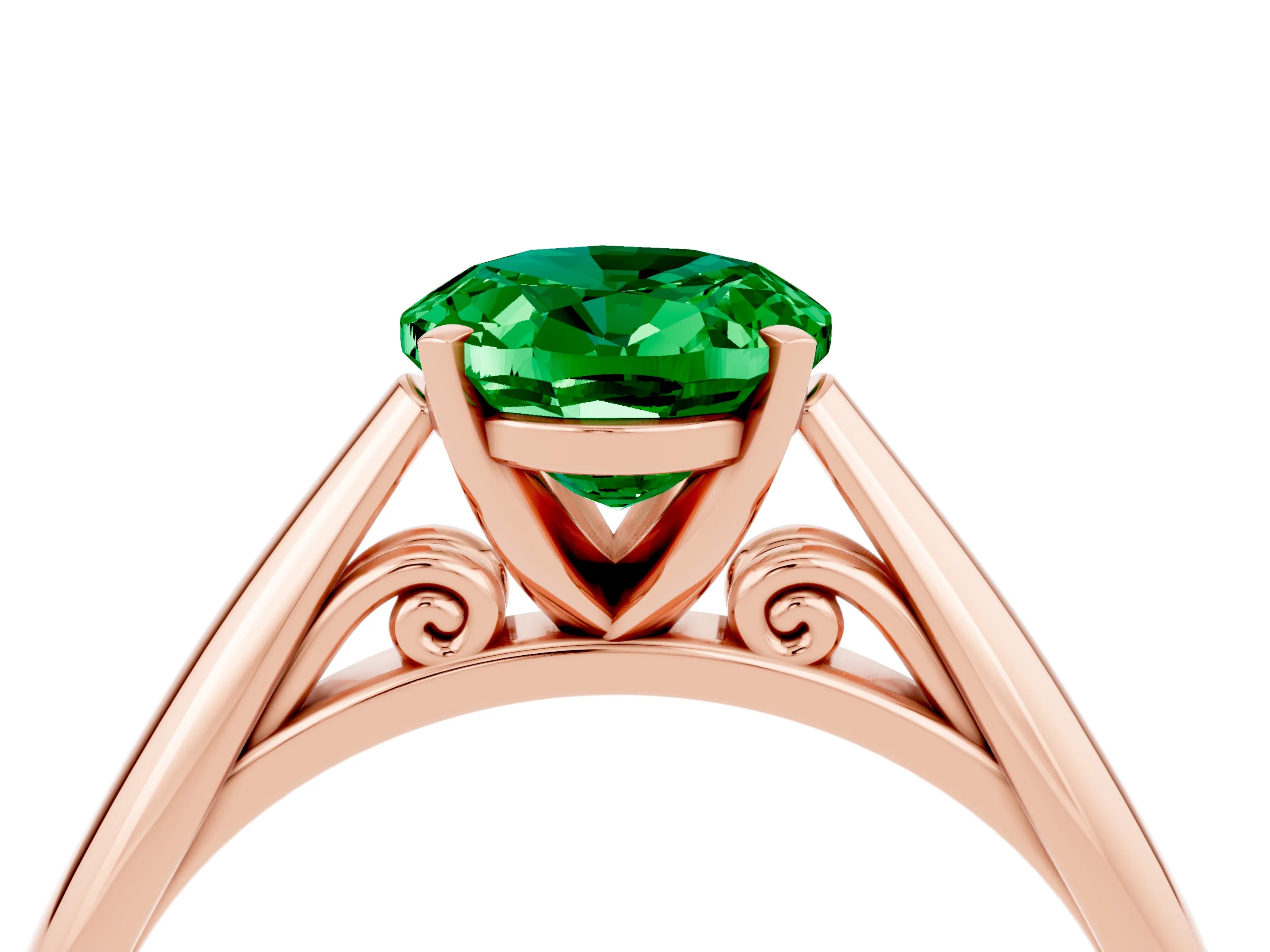 Rose gold Oval Cut Emerald Solitaire Engagement Ring with Cathedral Setting and Four-Prong Mount_16