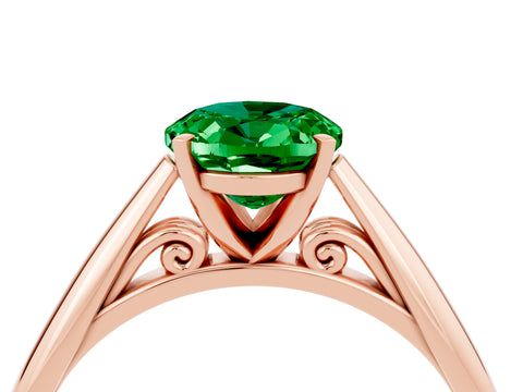 Rose gold Oval Cut Emerald Solitaire Engagement Ring with Cathedral Setting and Four-Prong Mount_16
