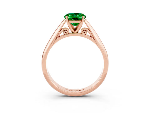 Rose gold Oval Cut Emerald Solitaire Engagement Ring with Cathedral Setting and Four-Prong Mount_21