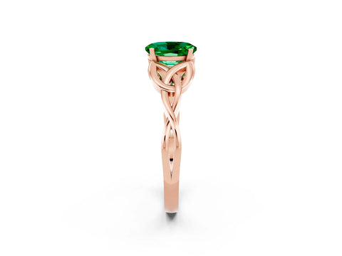 Rose gold Oval Cut Emerald Solitaire Engagement Ring with Celtic Knot Band and Four-Prong Setting_2
