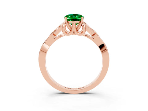 Rose gold Oval Cut Emerald Solitaire Engagement Ring with Celtic Knot Band and Four-Prong Setting_3