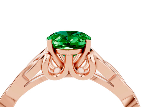 Rose gold Oval Cut Emerald Solitaire Engagement Ring with Celtic Knot Band and Four-Prong Setting_4