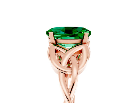 Rose gold Oval Cut Emerald Solitaire Engagement Ring with Celtic Knot Band and Four-Prong Setting_5