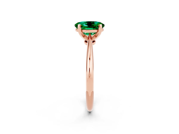 Rose gold Oval Cut Emerald Solitaire Engagement Ring with Classic Band and Four-Prong Setting