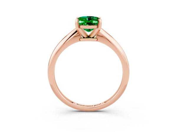 Rose gold Oval Cut Emerald Solitaire Engagement Ring with Classic Band and Four-Prong Setting