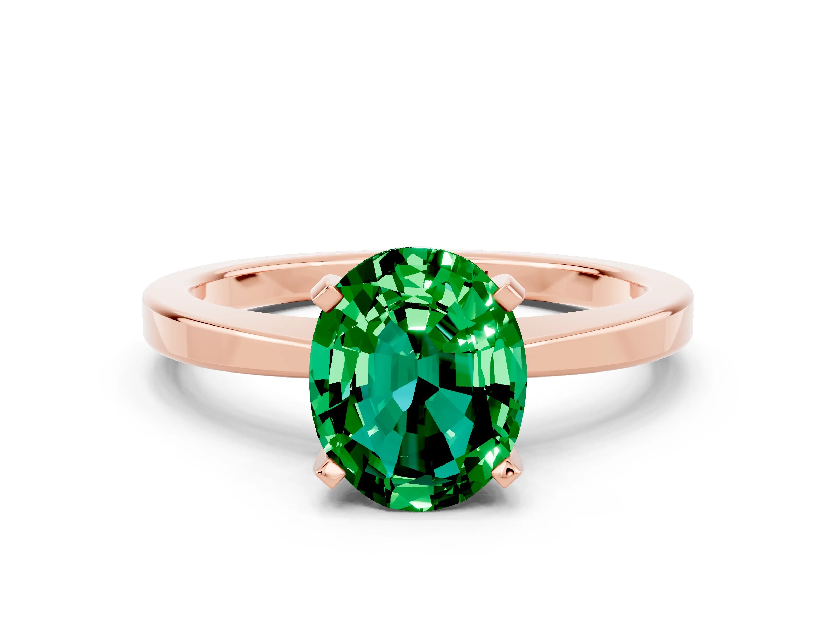 Rose gold Oval Cut Emerald Solitaire Engagement Ring with Classic Band and Four-Prong Setting_24