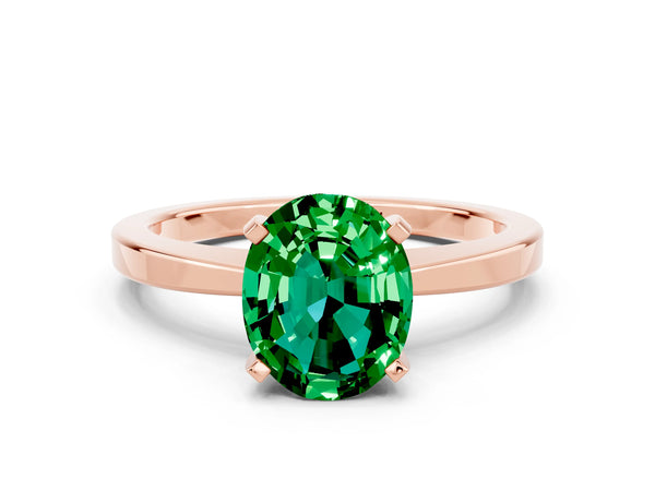 Rose gold Oval Cut Emerald Solitaire Engagement Ring with Classic Band and Four-Prong Setting