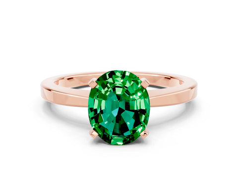 Rose gold Oval Cut Emerald Solitaire Engagement Ring with Classic Band and Four-Prong Setting_24