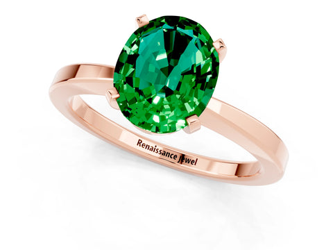 Rose gold Oval Cut Emerald Solitaire Engagement Ring with Classic Band and Four-Prong Setting_25