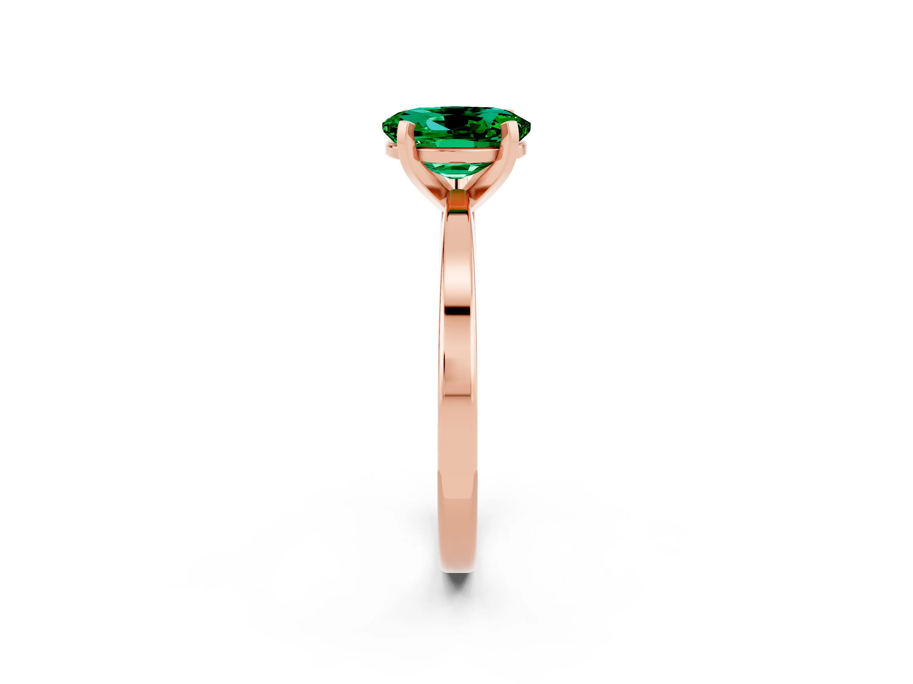 Rose gold Oval Cut Emerald Solitaire Engagement Ring with Classic Band and Four-Prong Setting_26