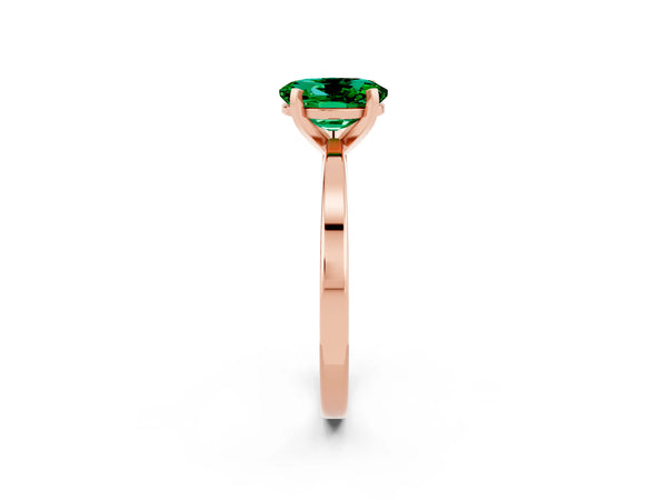 Rose gold Oval Cut Emerald Solitaire Engagement Ring with Classic Band and Four-Prong Setting