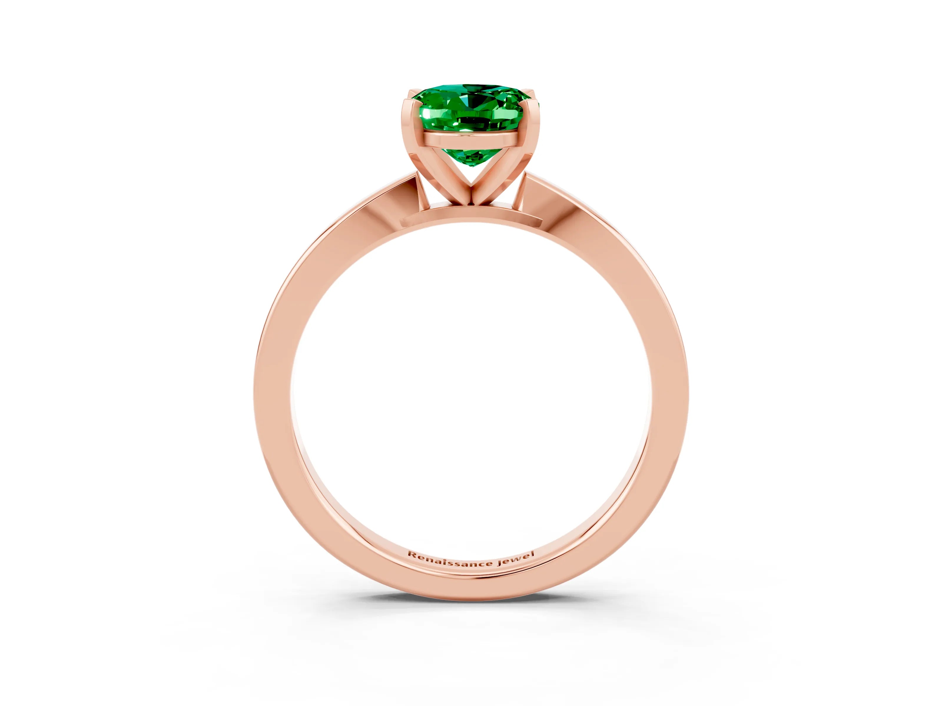 Rose gold Oval Cut Emerald Solitaire Engagement Ring with Classic Band and Four-Prong Setting_27
