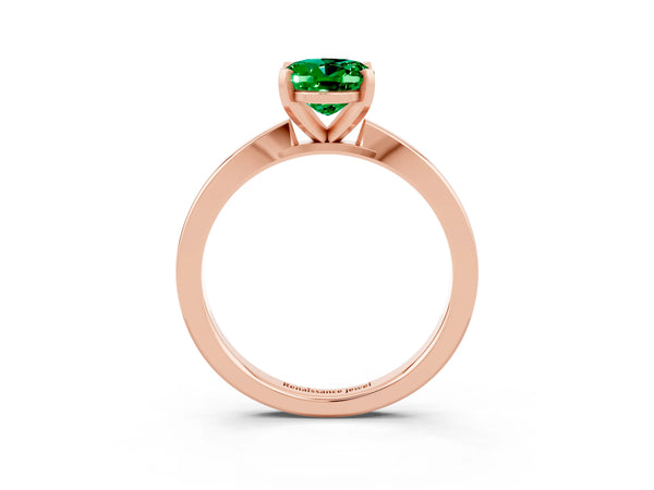 Rose gold Oval Cut Emerald Solitaire Engagement Ring with Classic Band and Four-Prong Setting